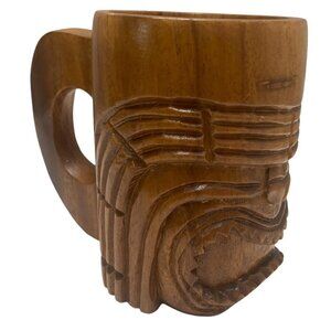 Vintage Tiki Mug Wooden Carved Cup Collectible Souvenir